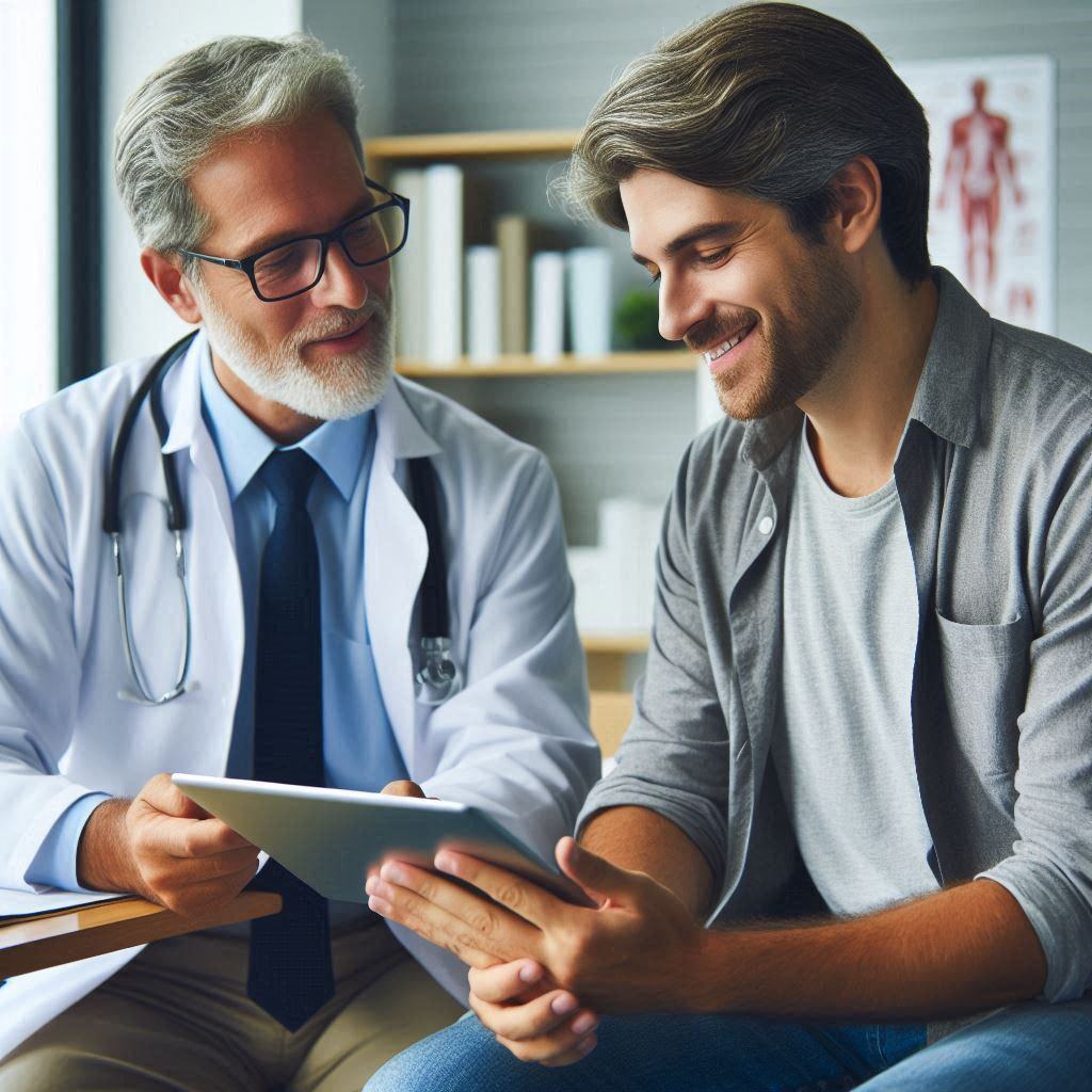 A patient reviewing medical records